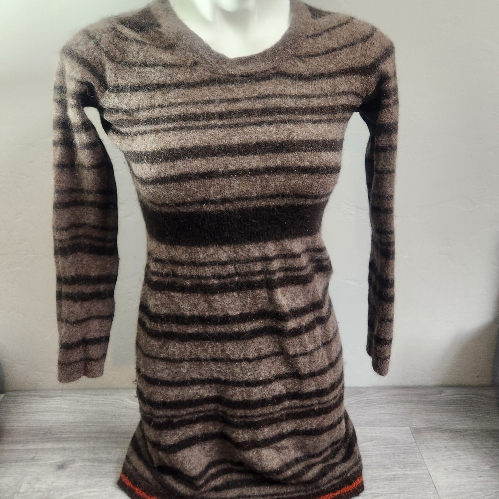 Peruvian Connection Brown Dress Size M Baby Alpaca‎ Sicuani Sripped